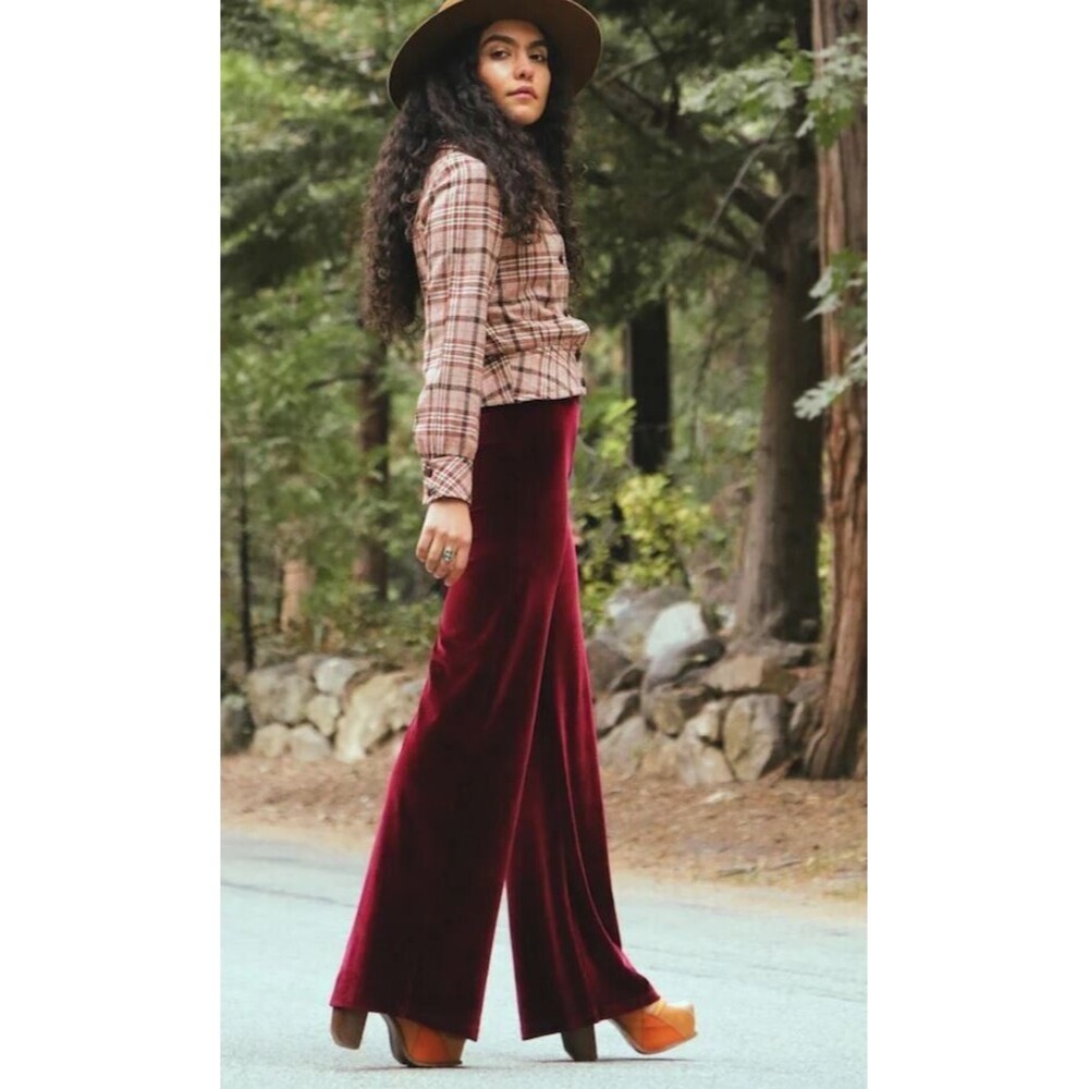 T.ba Pants Burgandy NWT Maxi Silk Velvet Trousers Wide Leg Retail $441 Size 40